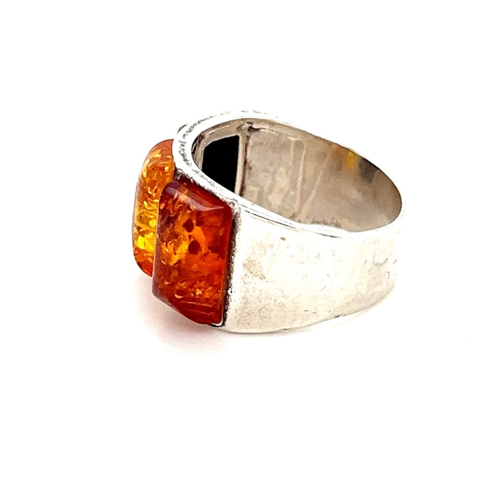 Rectangular Amber Stone Silver 925 Ring - image 3